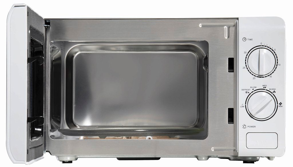 Black microwave with stainless steel deals interior